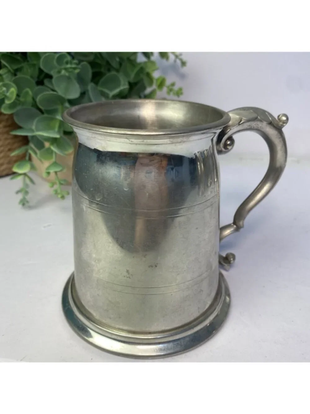 Set Of 5 Vintage Sheffield English Pewter Glass Bottom Tankard Mugs Monogrammed